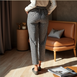 Chic Gingham Check Cigarette Trousers