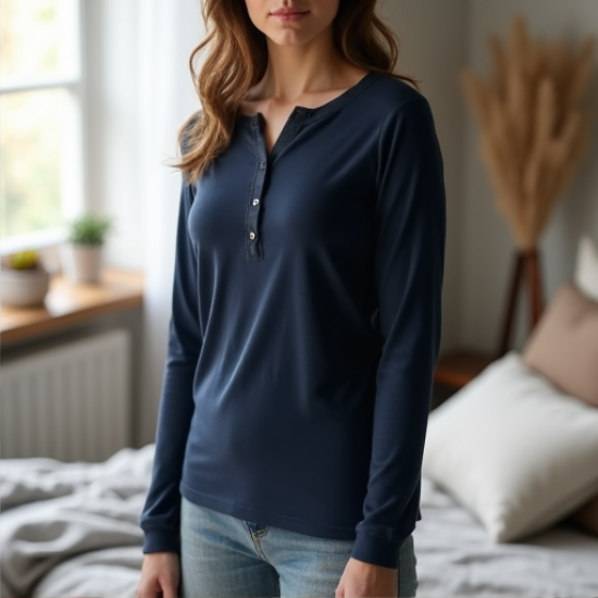 Cozy Luxe Women's Thermal Henley Tee