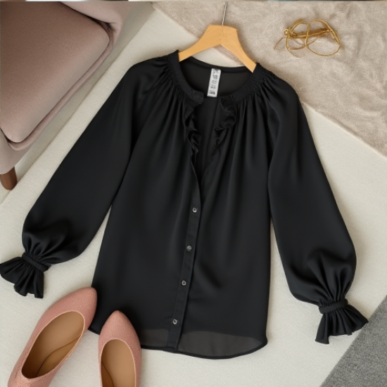 Elysian Breeze Bishop Sleeve Chiffon Blouse