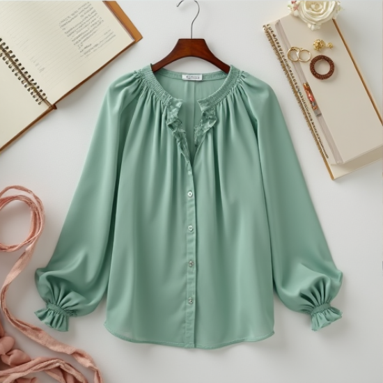 Elysian Breeze Bishop Sleeve Chiffon Blouse