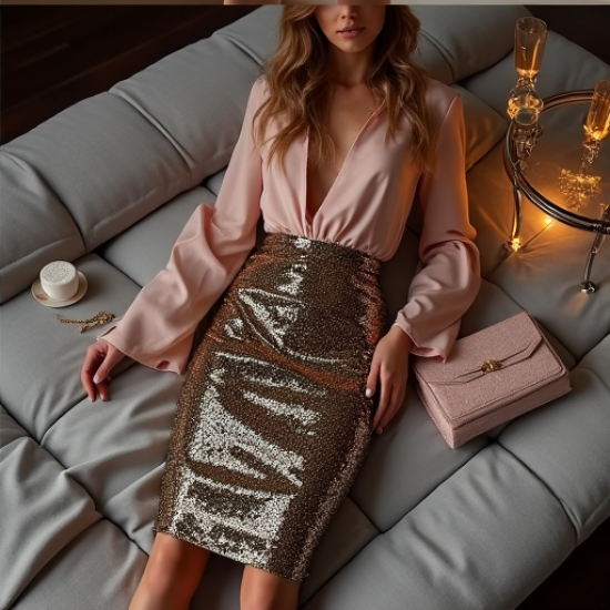Glimmer Chic Sequined Pencil Skirt