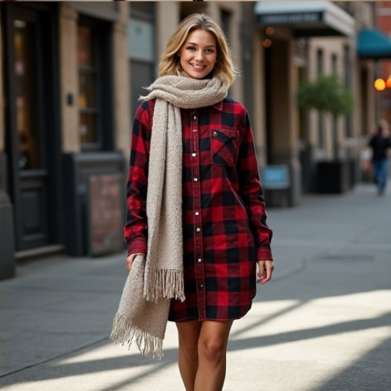 Chic Comfort Flannel Check Shirt Dress